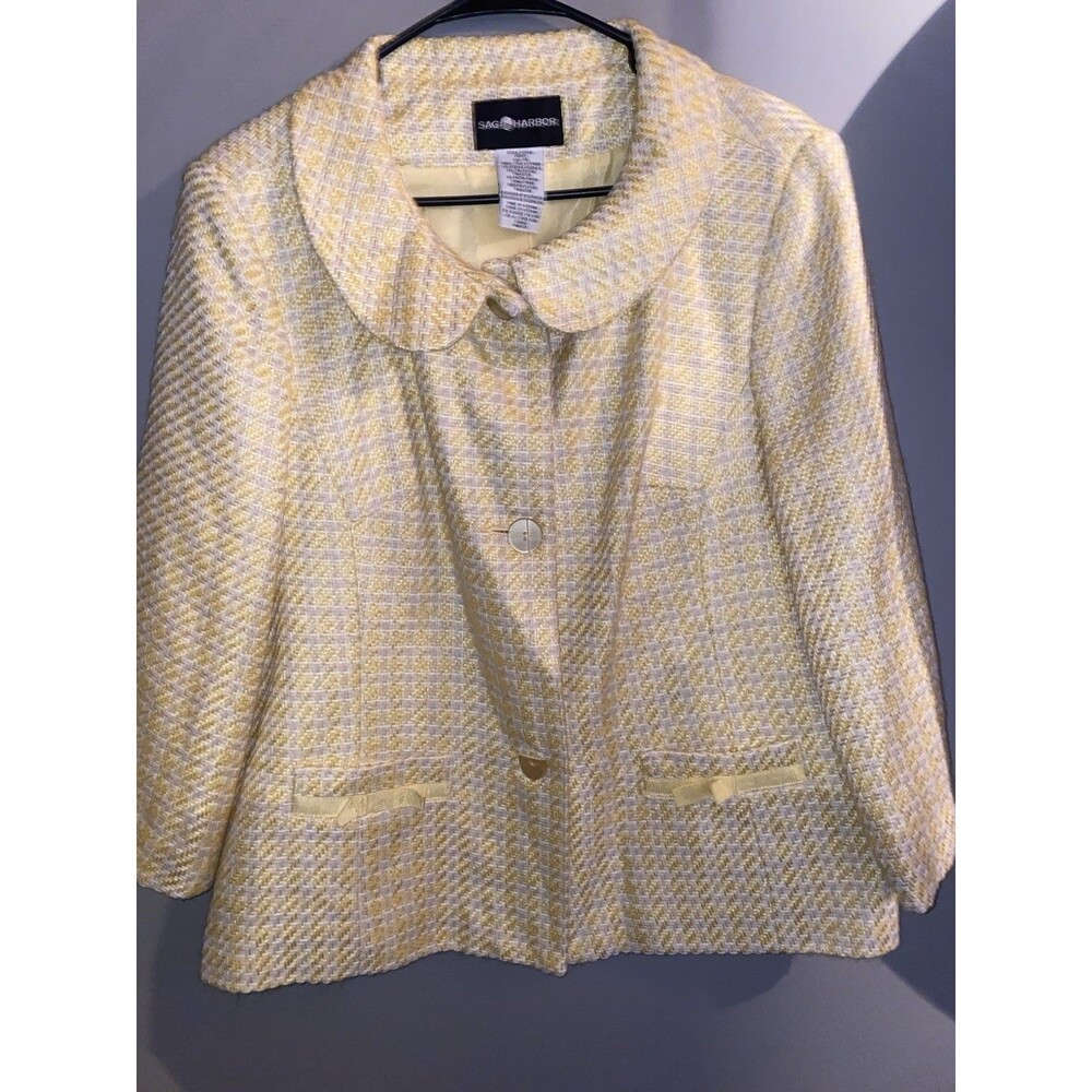 Vintage Sag Harbor Lined‎ Women SZ 16 Yellow Textured Artsy Jacket Blazer Woven
